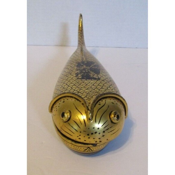 Fish Trinket Box Vintage Gold Leafed Burmese Lacquerware - Picture 7 of 9